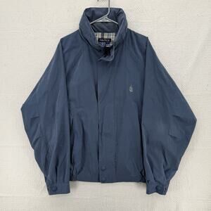Vintage Nautica Men's Navy Blue Cotton Harrington Jacket Size Large Hooded 90's